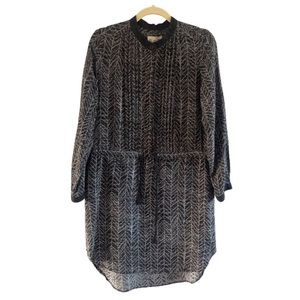 SEA New York Silk Mini Dress, Mandarin neck, long sleeves, button front. Size 8.